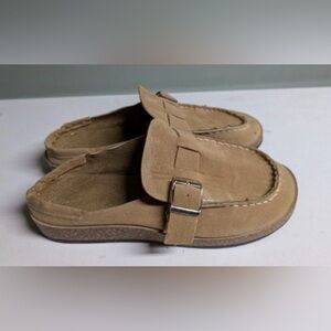 Tan Suede Loafers with Buckle